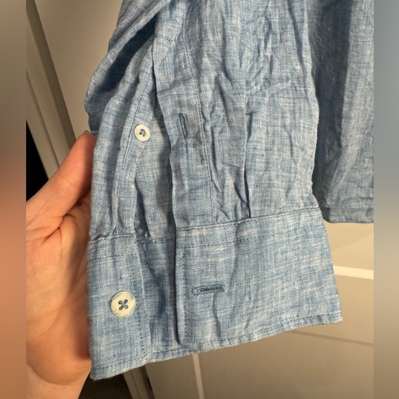 Kenzo Homme Blue 100% linen long sleeve button down shirt - Picture 3 of 11